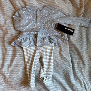 Gerber Two Piece Blue Floral and Striped Outfit 0-3M